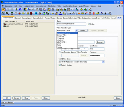 OnGuard video recorder setup page
