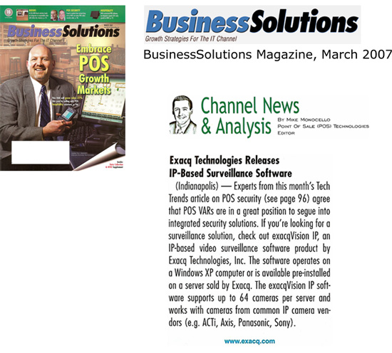 Exacq in Business Solutions Magazine 3-07