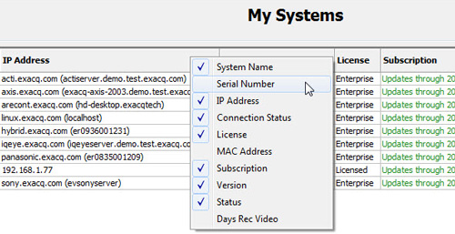 adding new columns to My Systems page
