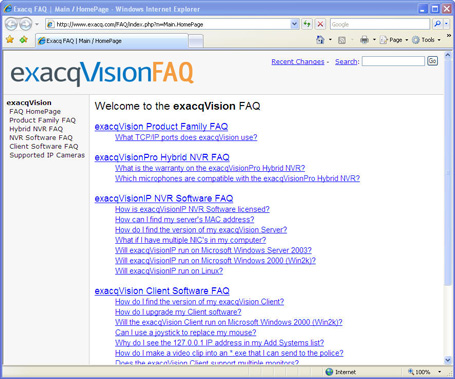 exacqVision FAQ page