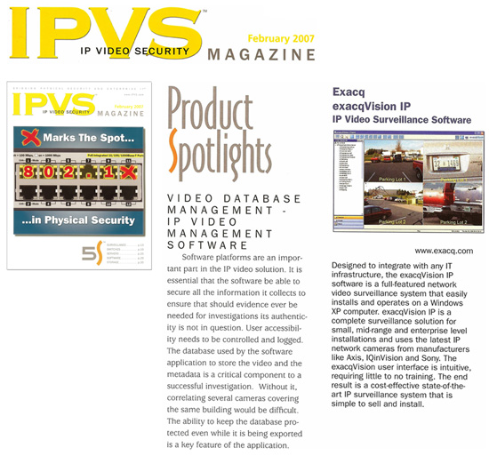 Exacq in IPVS Magazine, February 2007