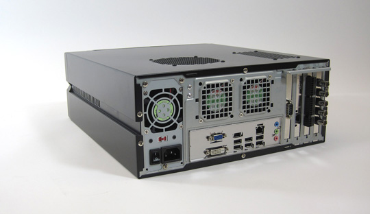 exacqVision Desktop Hybrid Server, 4 inputs, rear view, with dual NIC option