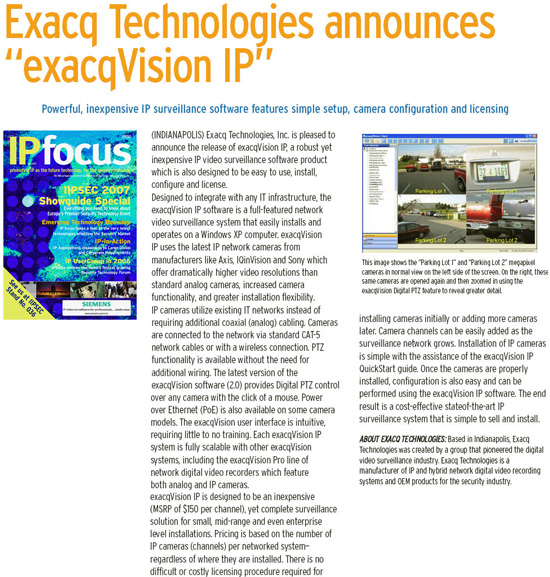 Exacq in IP Focus, February 2007