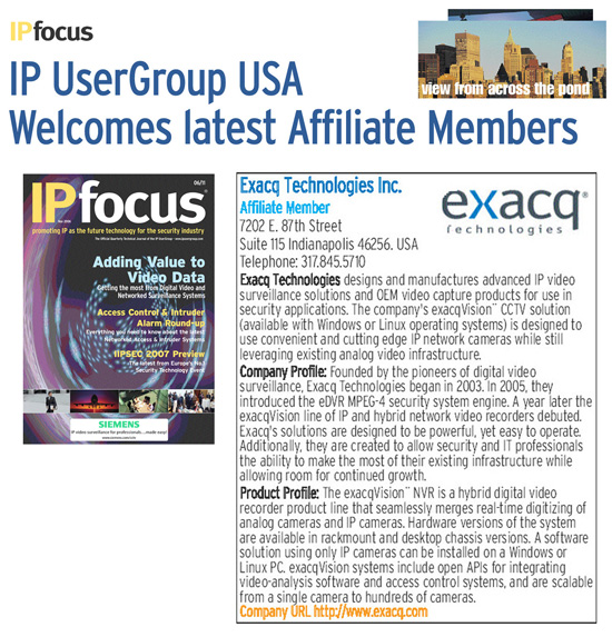 Exacq in IPfocus Magazine, November, 2006